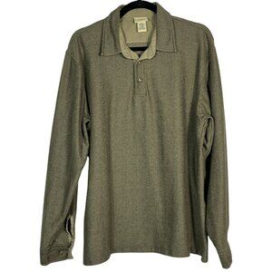 LL Bean Mens Long Sleeve Polo Shirt L Brown Herringbone Grandpa Heritage Scholar